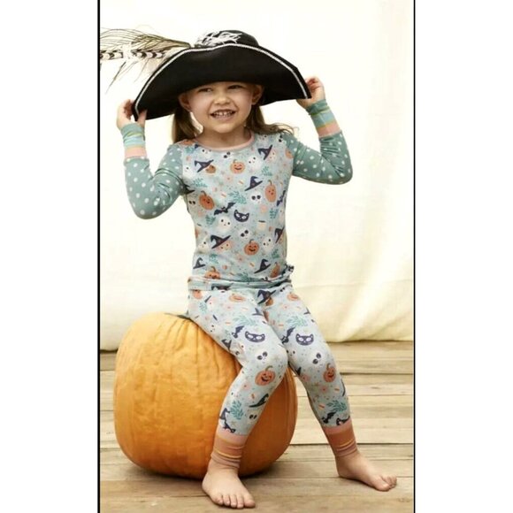 Matilda Jane Clothing Teal & Peach Polka Dot Halloween Candie Corn Pajama Set 14 - Picture 1 of 3